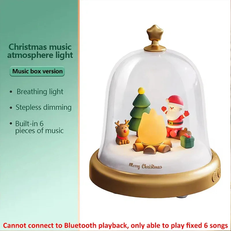 Santa Claus Music Box Decor Table Lamp LED Night Light Cute Bell & Flame Design Christmas Gift for Sweetheart Girls and Kids