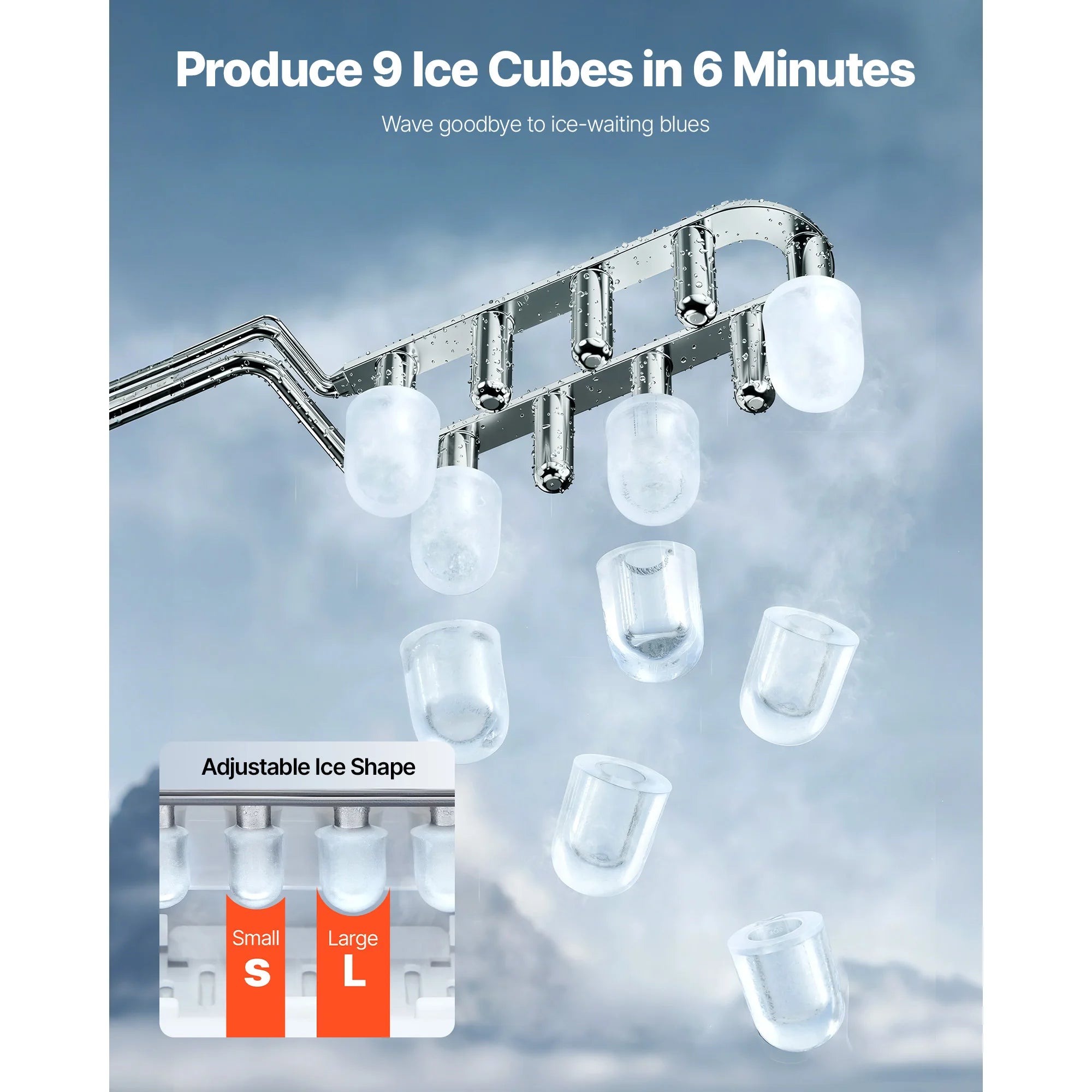 Countertop Ice Maker 9 Cubes Ready in 6 Mins  Self-Cleaning Portable Ice Maker with Ice Scoop and Bask