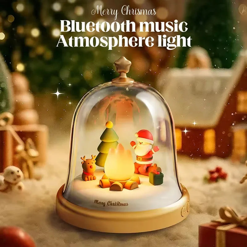 Santa Claus Music Box Decor Table Lamp LED Night Light Cute Bell & Flame Design Christmas Gift for Sweetheart Girls and Kids