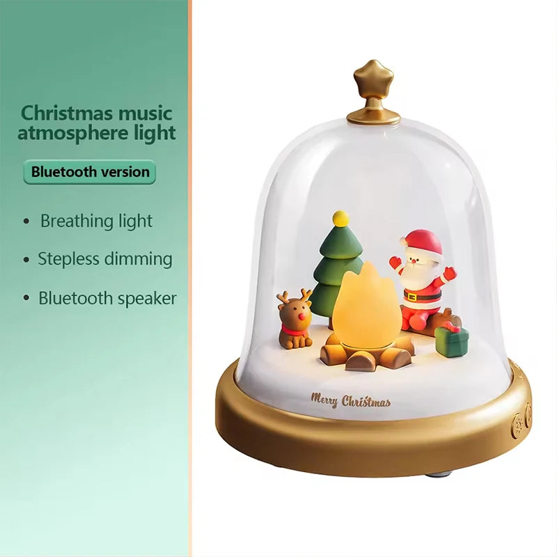 Santa Claus Music Box Decor Table Lamp LED Night Light Cute Bell & Flame Design Christmas Gift for Sweetheart Girls and Kids