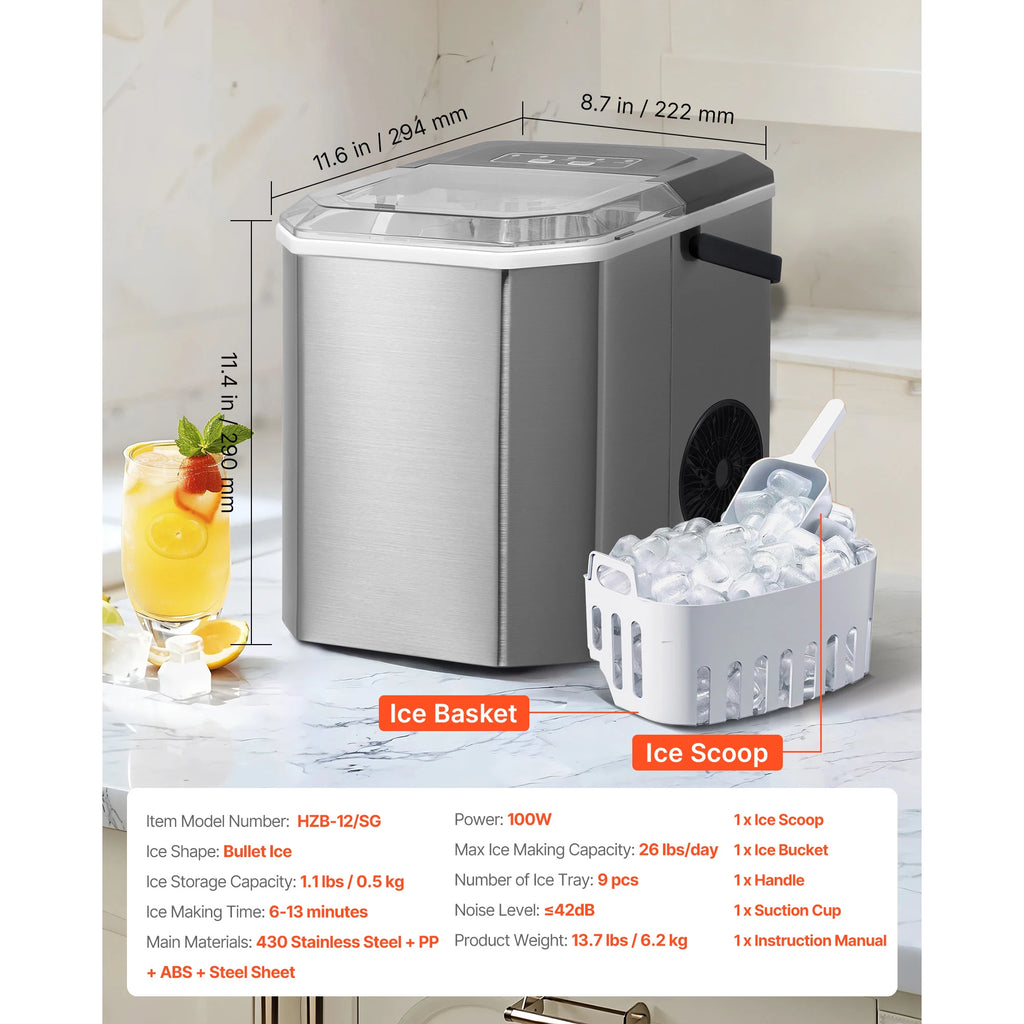 Countertop Ice Maker 9 Cubes Ready in 6 Mins  Self-Cleaning Portable Ice Maker with Ice Scoop and Bask