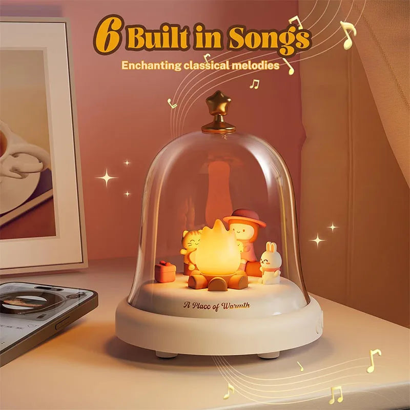 Santa Claus Music Box Decor Table Lamp LED Night Light Cute Bell & Flame Design Christmas Gift for Sweetheart Girls and Kids
