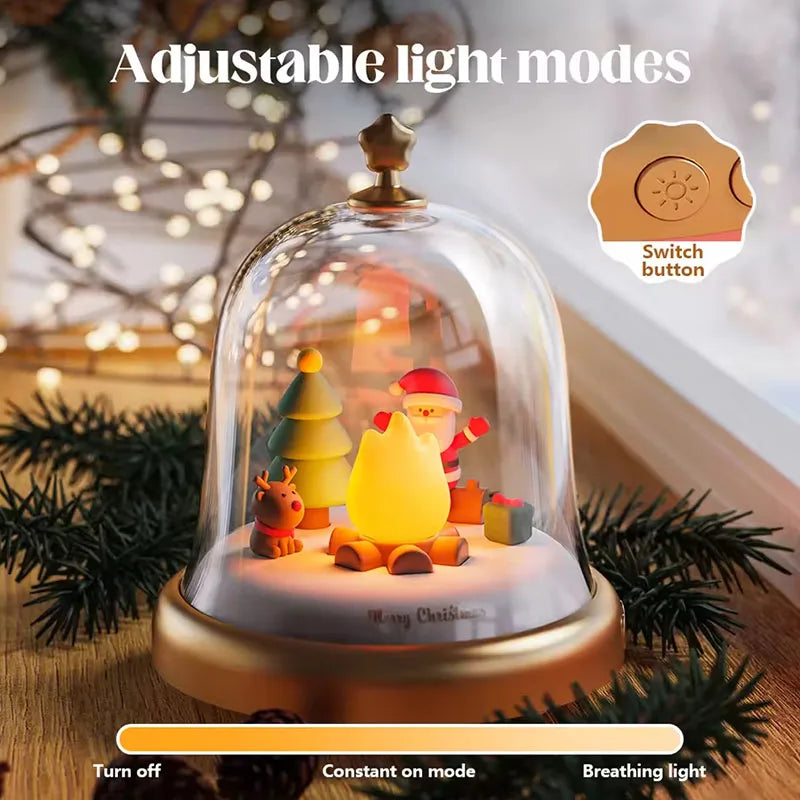 Santa Claus Music Box Decor Table Lamp LED Night Light Cute Bell & Flame Design Christmas Gift for Sweetheart Girls and Kids